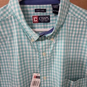 Chaps Men's Aqua Checkered Button Down Shirt